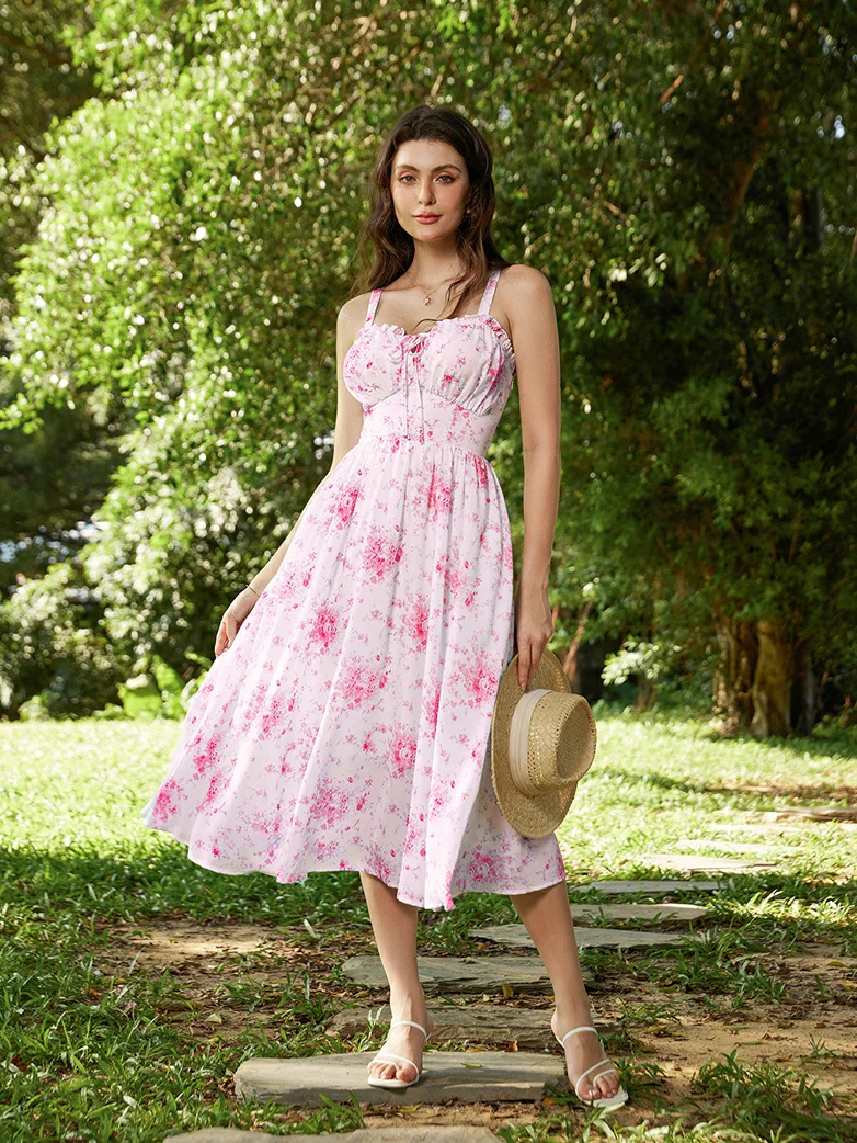 2026 Floral Corset Dress Long Milkmaid Dress with Pocket - Image 37