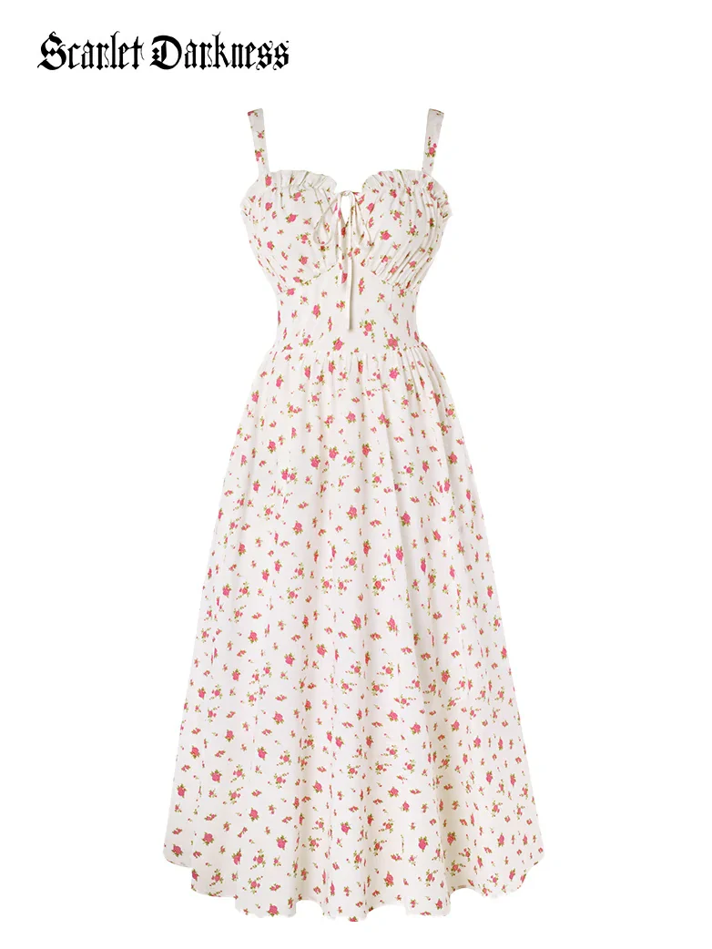 2026 Floral Corset Dress Long Milkmaid Dress with Pocket - Image 39