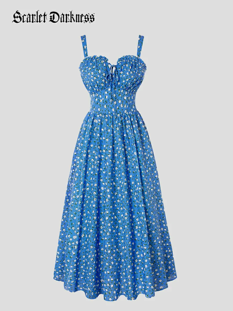 2026 Floral Corset Dress Long Milkmaid Dress with Pocket - Image 4