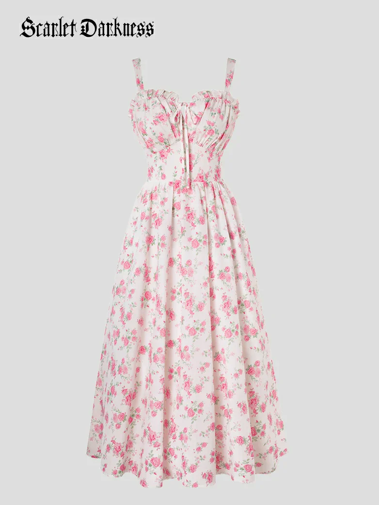 2026 Floral Corset Dress Long Milkmaid Dress with Pocket - Image 41