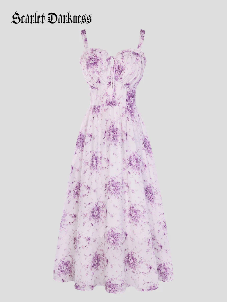 2026 Floral Corset Dress Long Milkmaid Dress with Pocket - Image 45