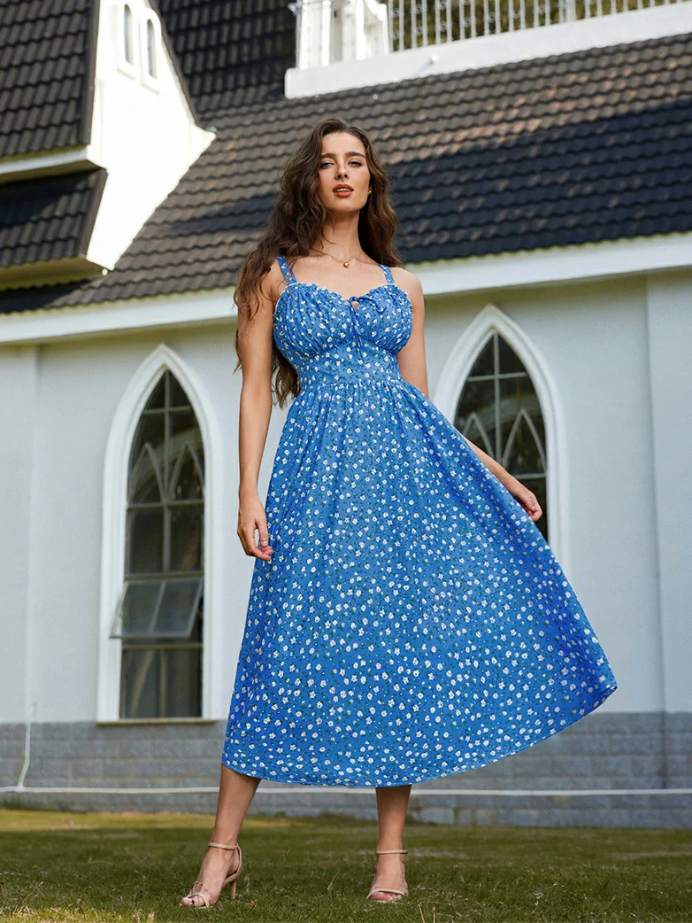 2026 Floral Corset Dress Long Milkmaid Dress with Pocket - Image 5