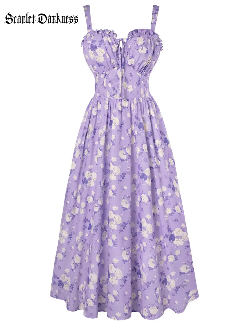 2026 Floral Corset Dress Long Milkmaid Dress with Pocket - Image 54