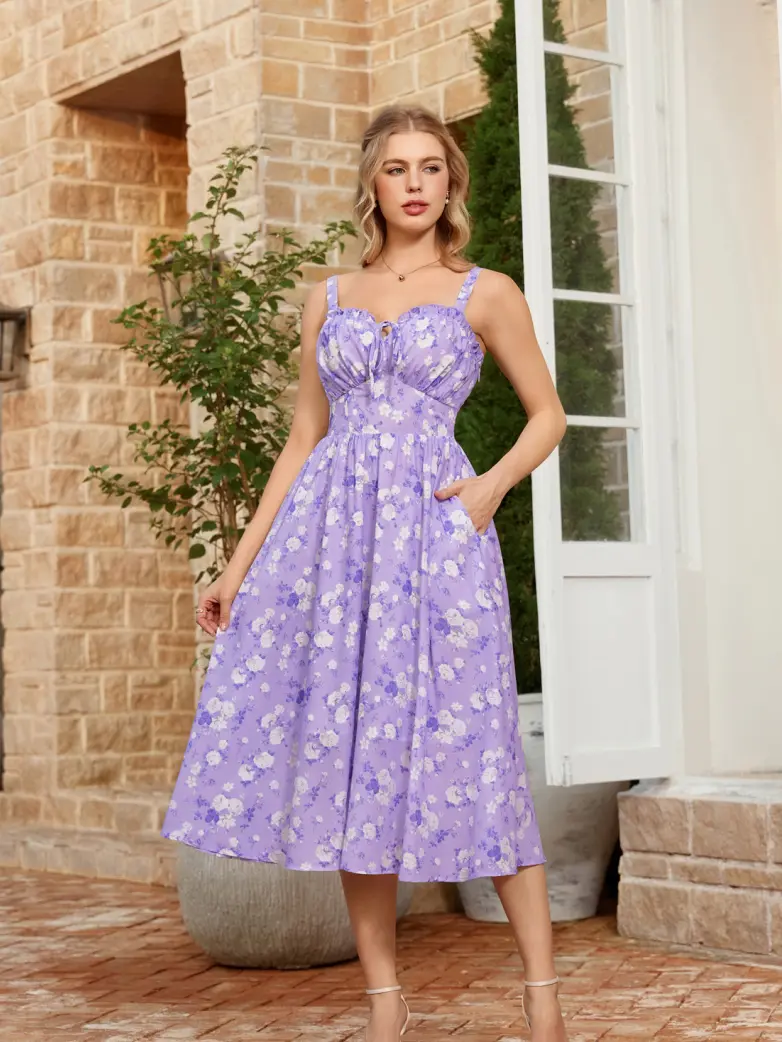 2026 Floral Corset Dress Long Milkmaid Dress with Pocket - Image 55