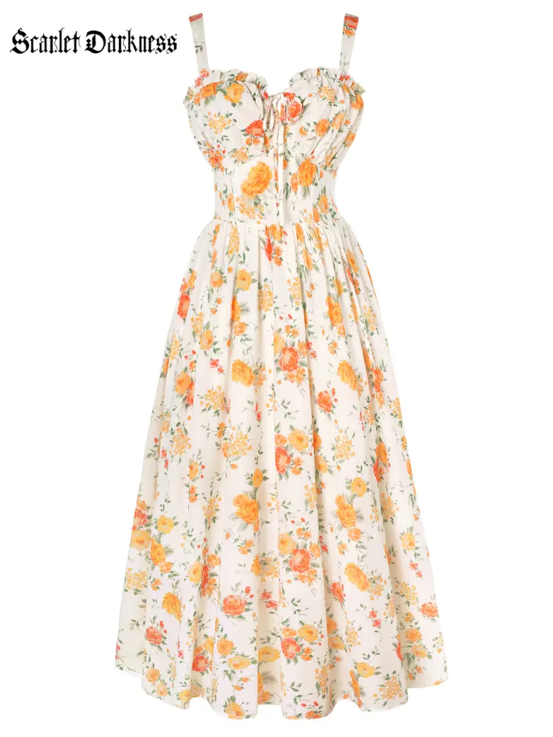 2026 Floral Corset Dress Long Milkmaid Dress with Pocket - Image 59