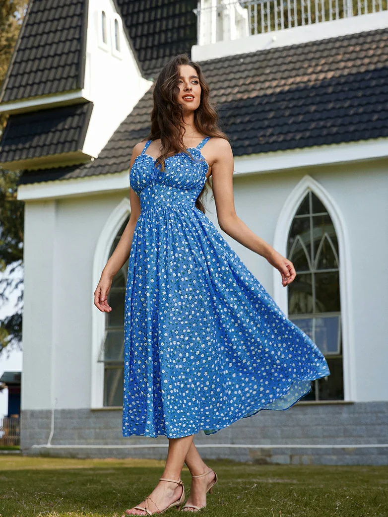 2026 Floral Corset Dress Long Milkmaid Dress with Pocket - Image 6