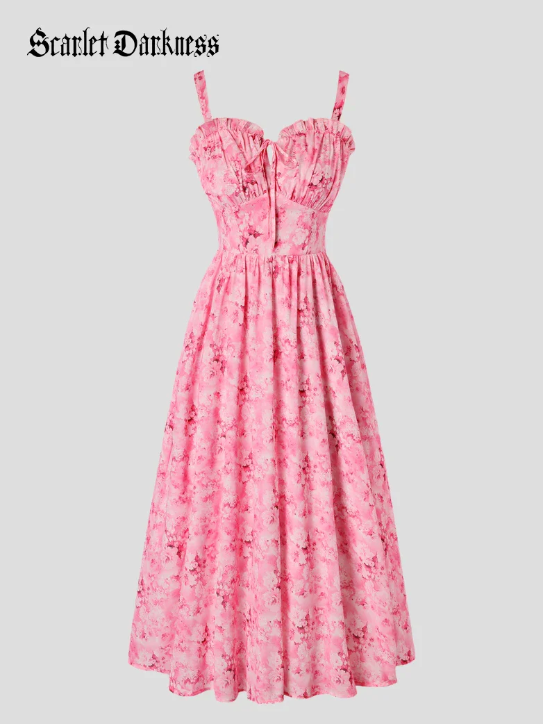 2026 Floral Corset Dress Long Milkmaid Dress with Pocket - Image 67