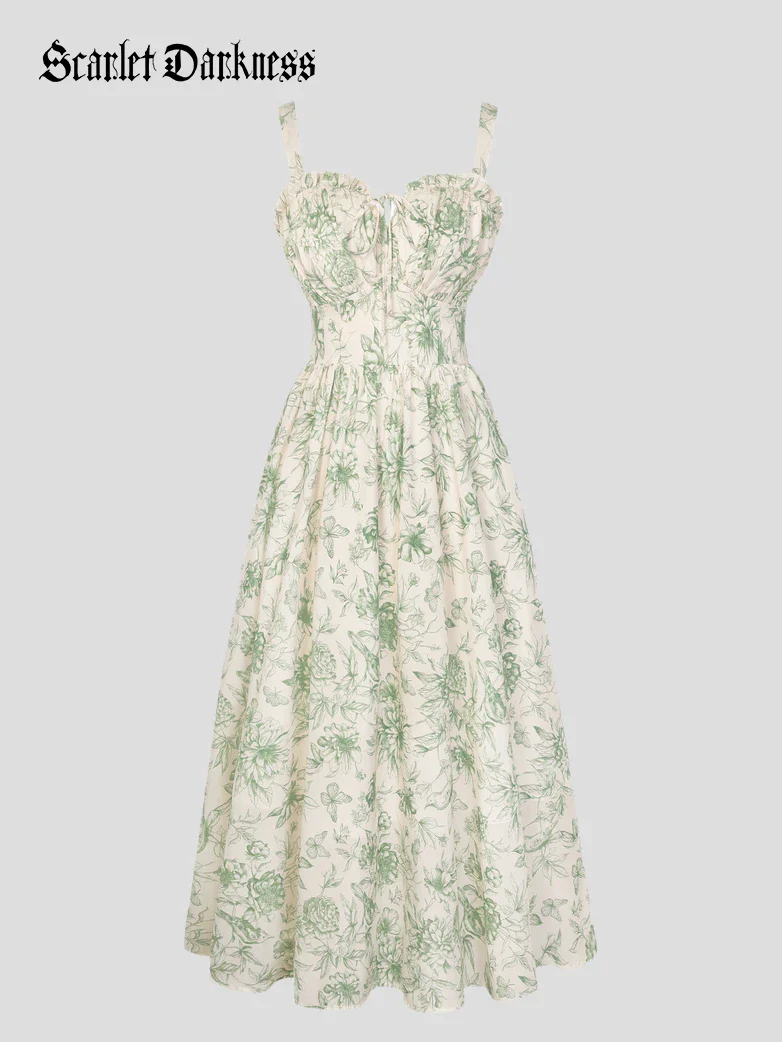 2026 Floral Corset Dress Long Milkmaid Dress with Pocket - Image 8