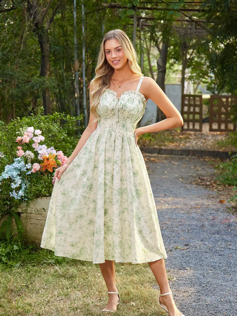 2026 Floral Corset Dress Long Milkmaid Dress with Pocket - Image 9