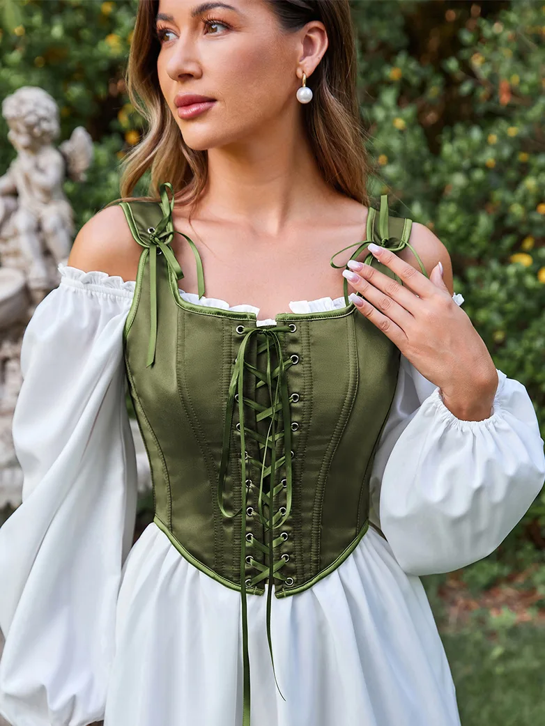 Women Victorian Corset Ren Faire Lace-up 10 Bones Vest - Image 24