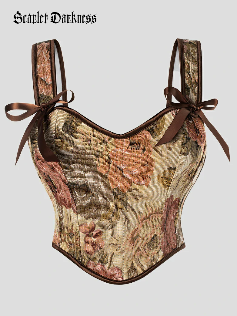 Floral Boned Curved Hem Corset Body Shape Vest