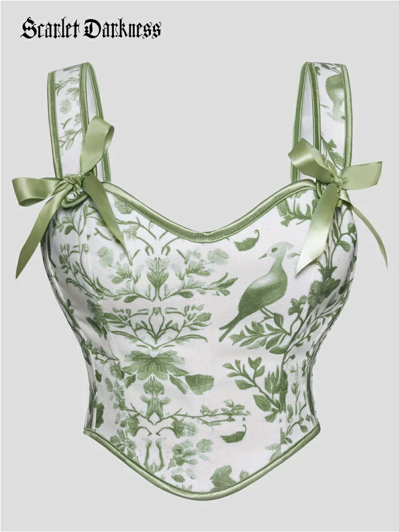 Floral Boned Curved Hem Corset Body Shape Vest - Image 29