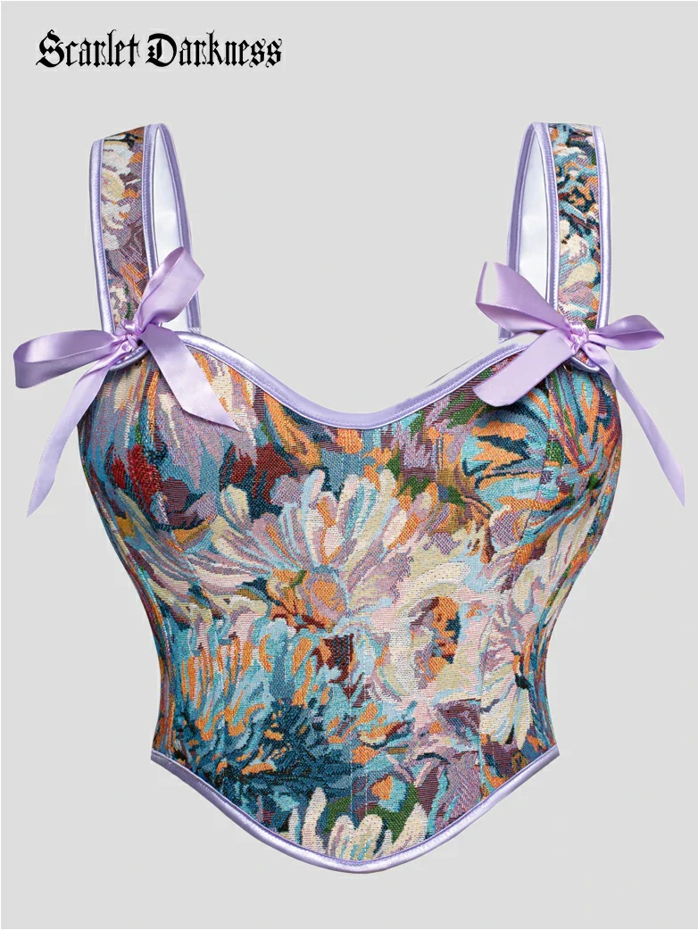 Floral Boned Curved Hem Corset Body Shape Vest - Image 32