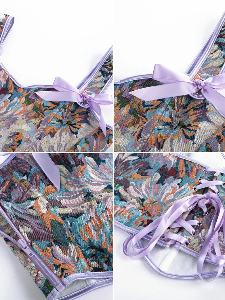 Floral Boned Curved Hem Corset Body Shape Vest - Image 34