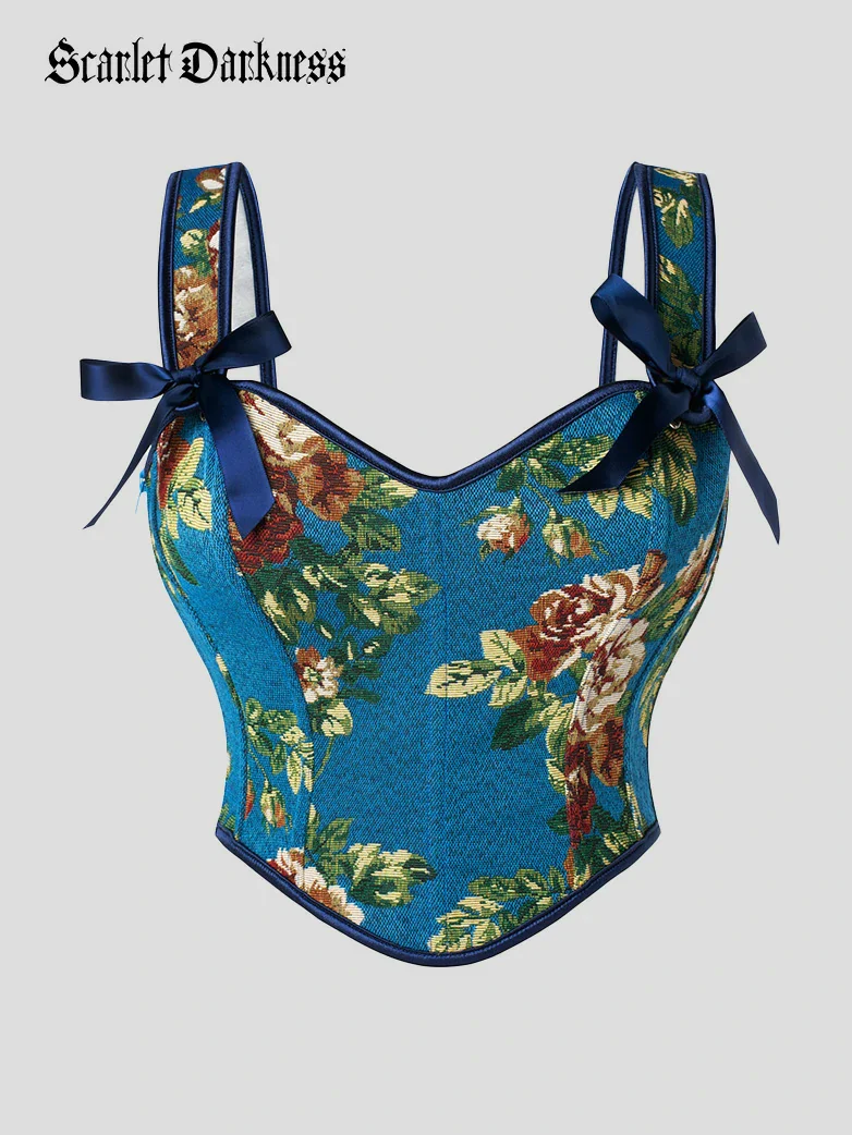 Floral Boned Curved Hem Corset Body Shape Vest - Image 41