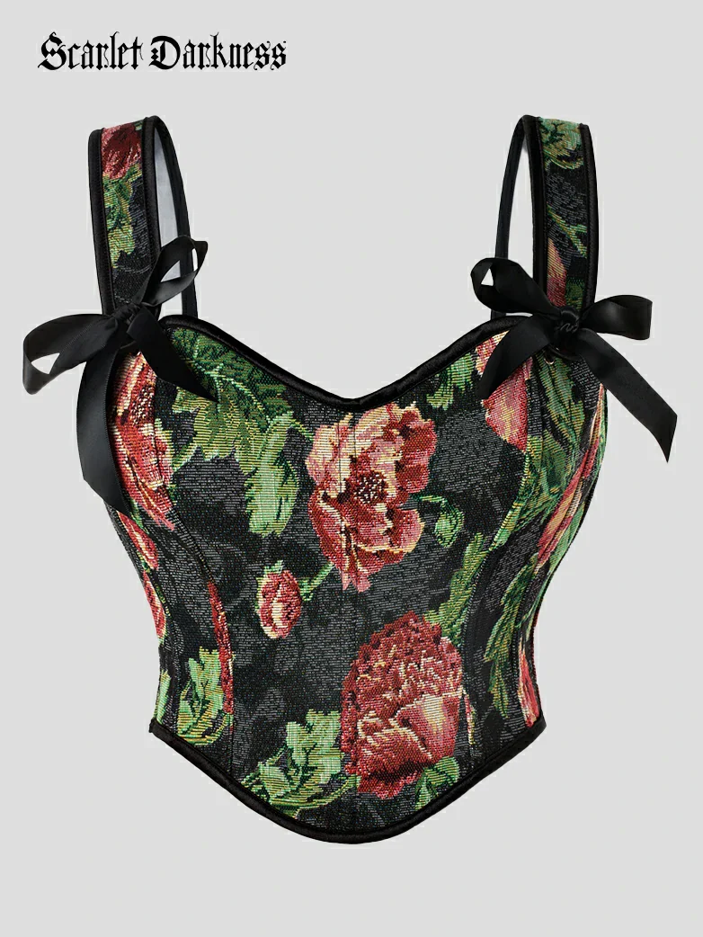 Floral Boned Curved Hem Corset Body Shape Vest - Image 7
