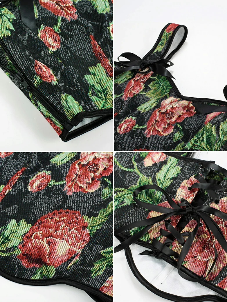 Floral Boned Curved Hem Corset Body Shape Vest - Image 8