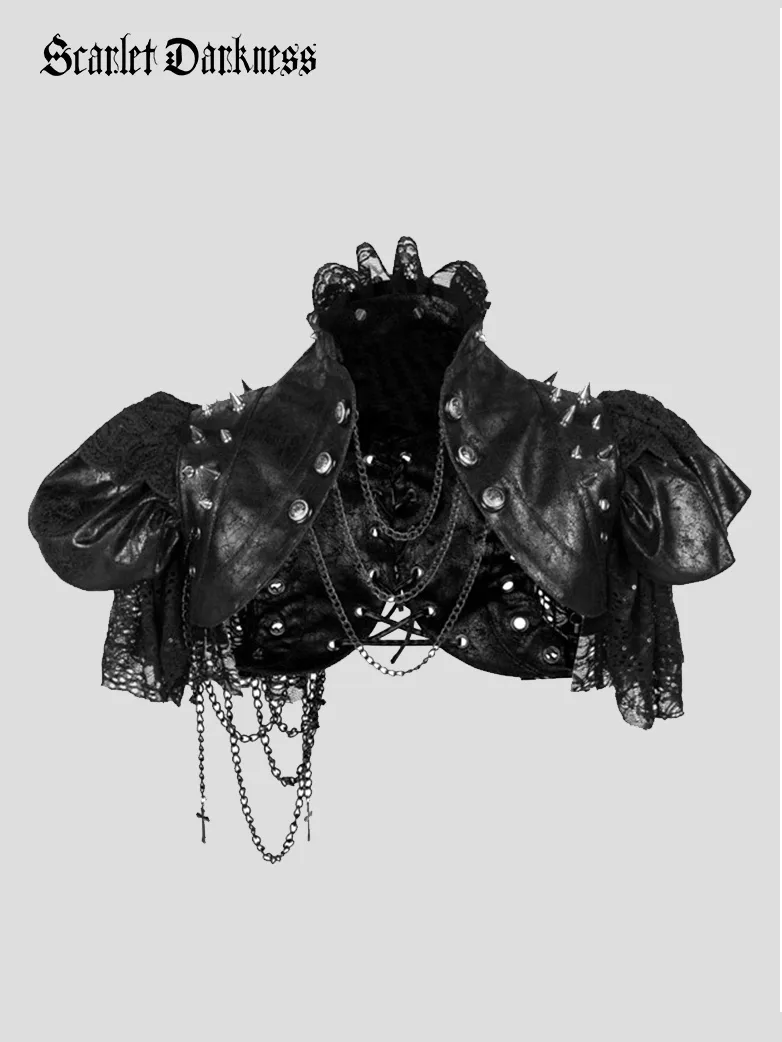 Gothic Leather Lace Studd Shrug Coat
