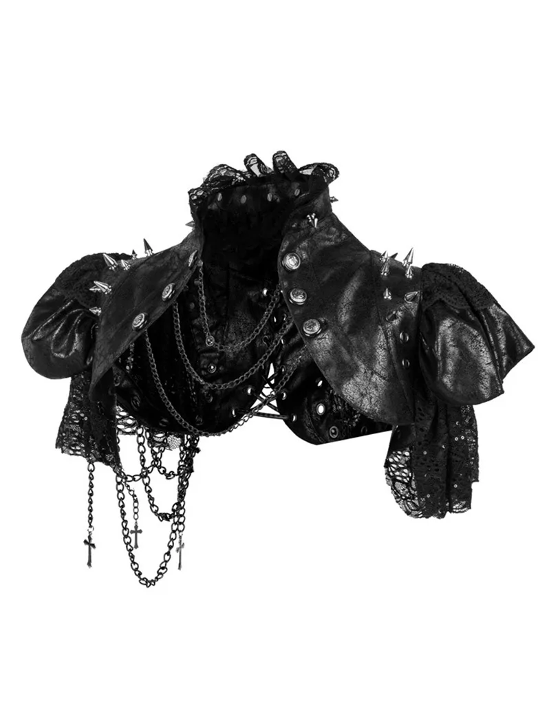Gothic Leather Lace Studd Shrug Coat - Image 2