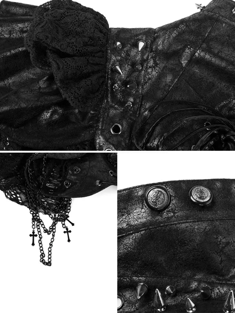 Gothic Leather Lace Studd Shrug Coat - Image 3