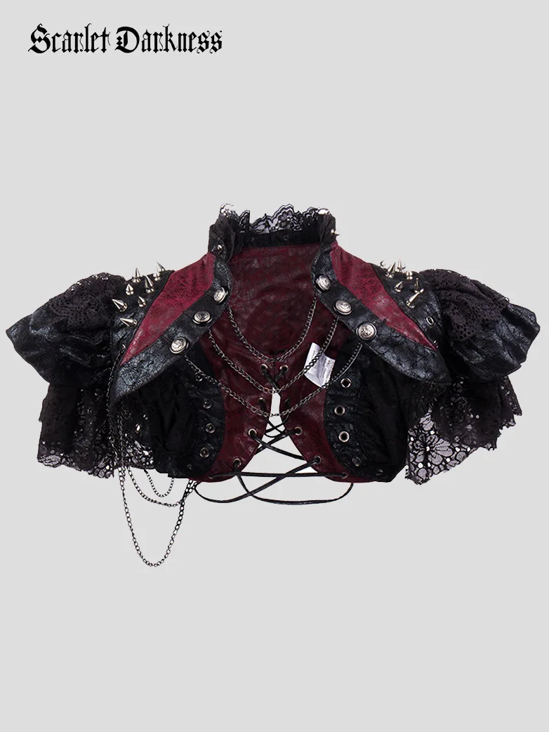 Gothic Leather Lace Studd Shrug Coat - Image 4