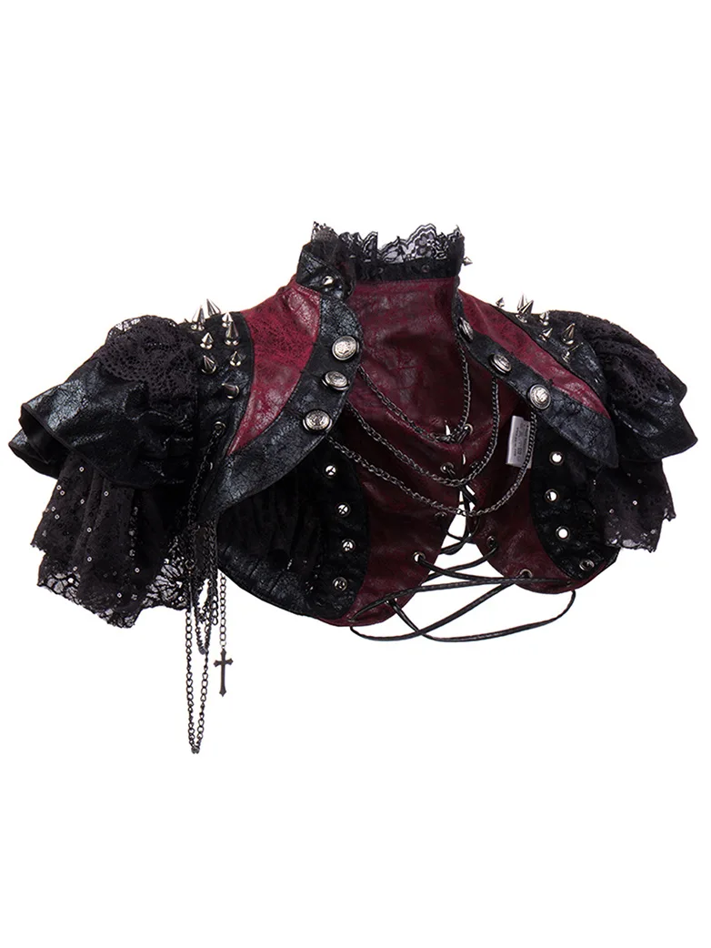Gothic Leather Lace Studd Shrug Coat - Image 5