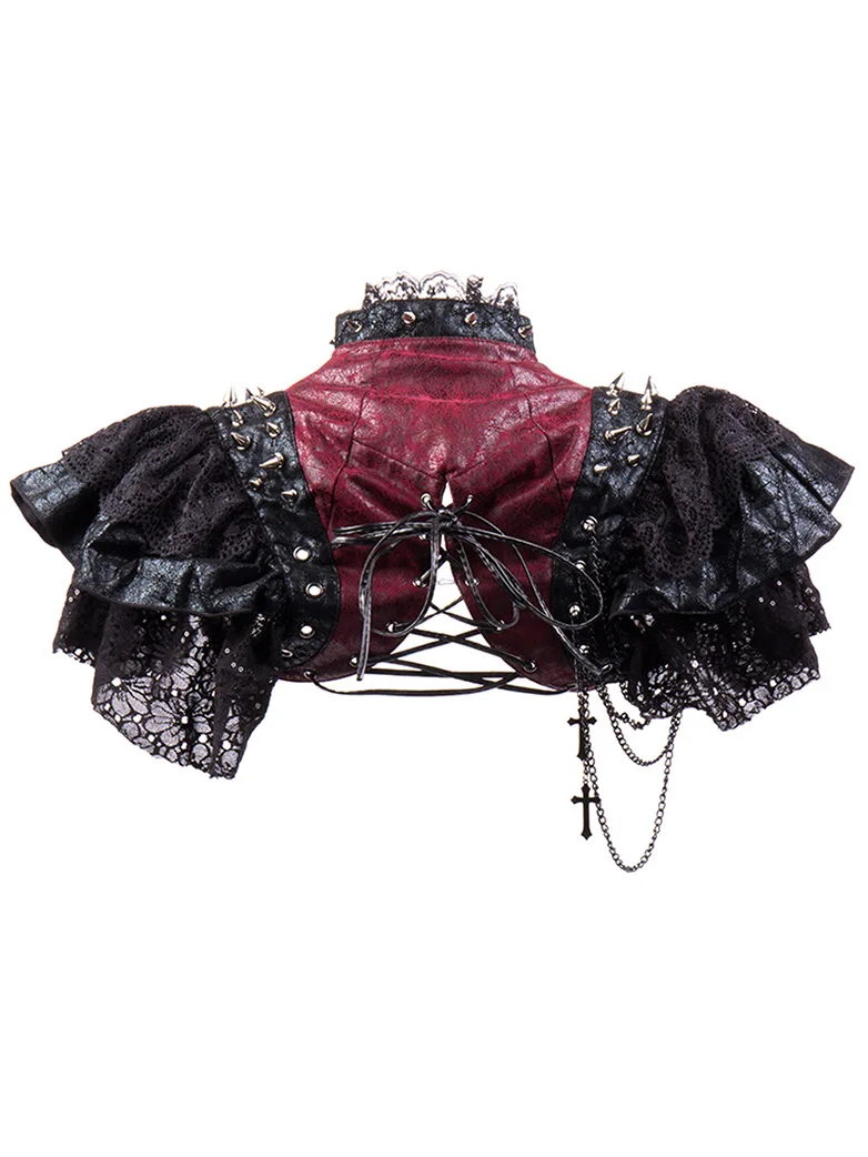 Gothic Leather Lace Studd Shrug Coat - Image 6