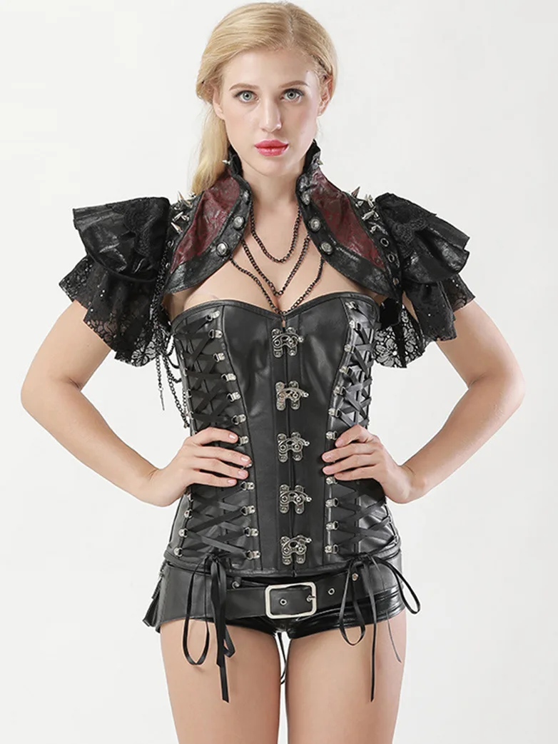 Gothic Leather Lace Studd Shrug Coat - Image 7