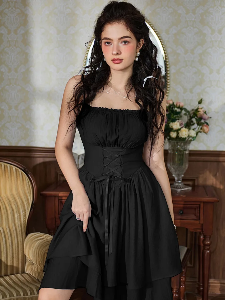Women Dual-Layer Hem Spaghetti Straps Ballet Dress - Image 2