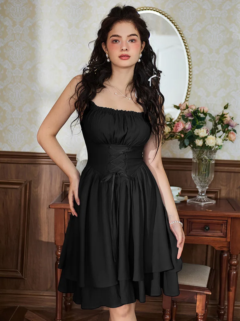 Women Dual-Layer Hem Spaghetti Straps Ballet Dress - Image 4