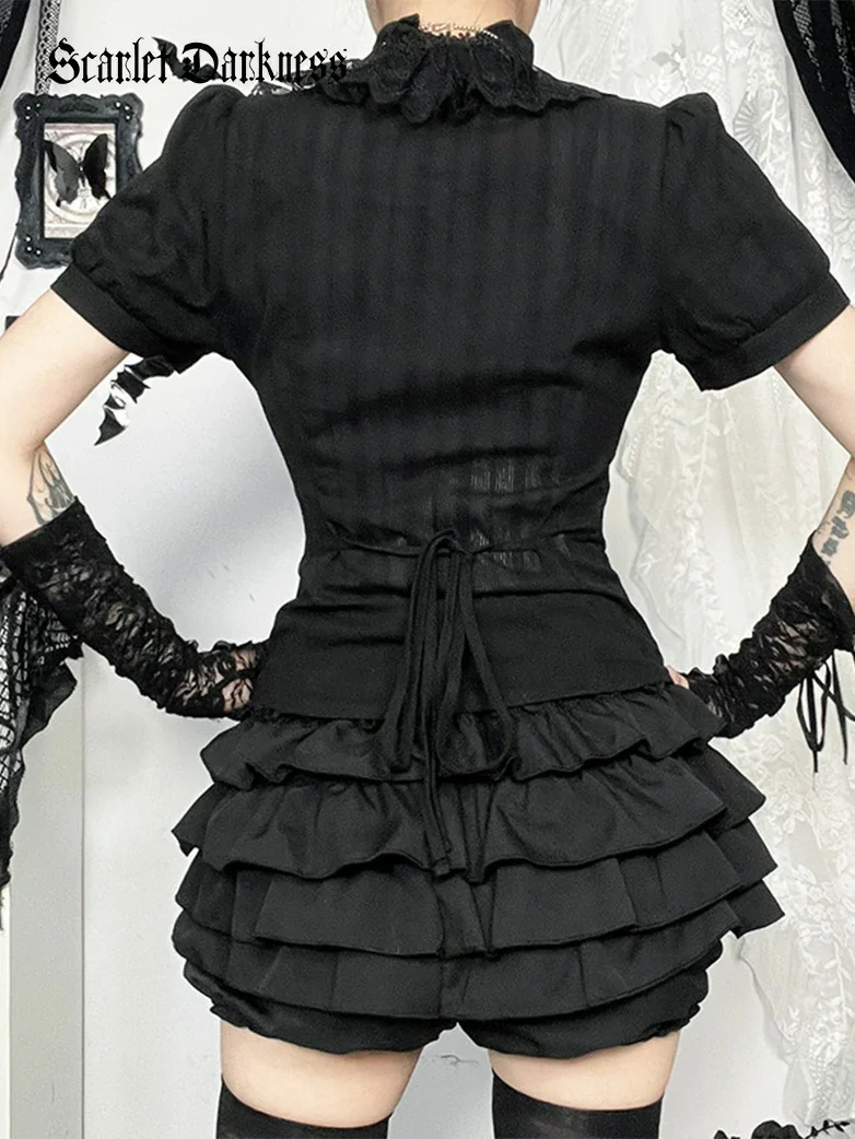 Women Gothic Jacquard Textured Short-sleeved Shirt - Image 3