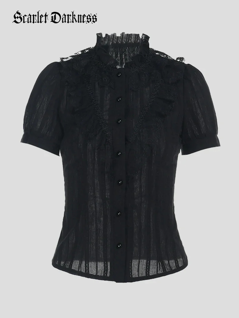 Women Gothic Jacquard Textured Short-sleeved Shirt - Image 4