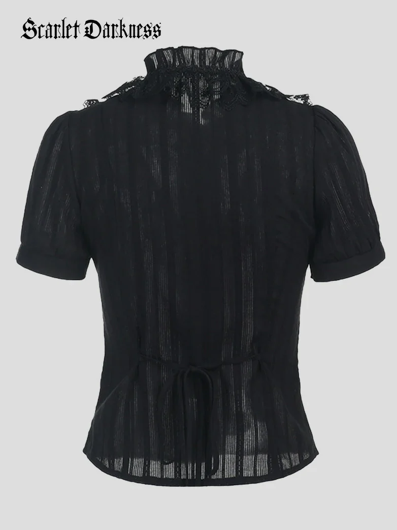 Women Gothic Jacquard Textured Short-sleeved Shirt - Image 5