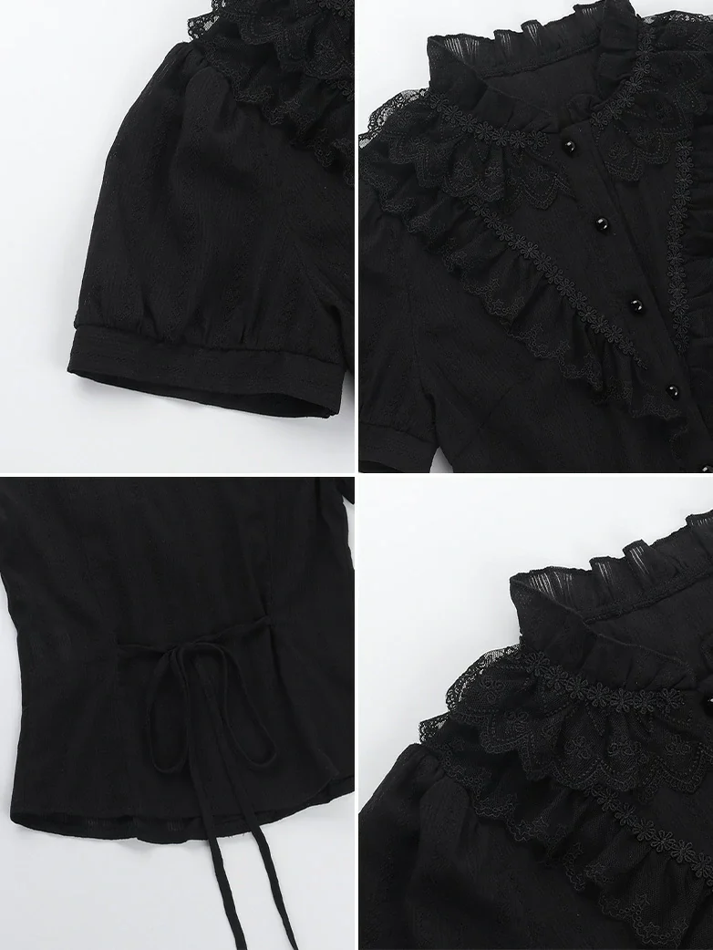 Women Gothic Jacquard Textured Short-sleeved Shirt - Image 6