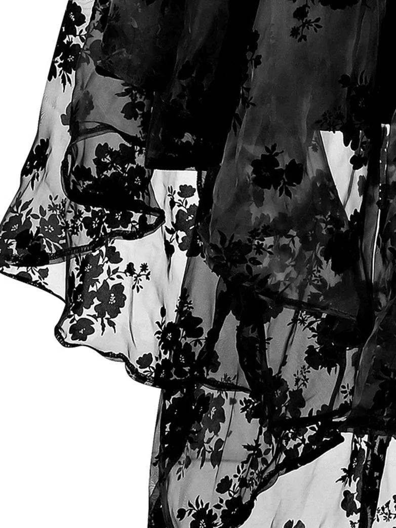 Gothic Black Mesh Flock Printed Wedding Skirt - Image 2