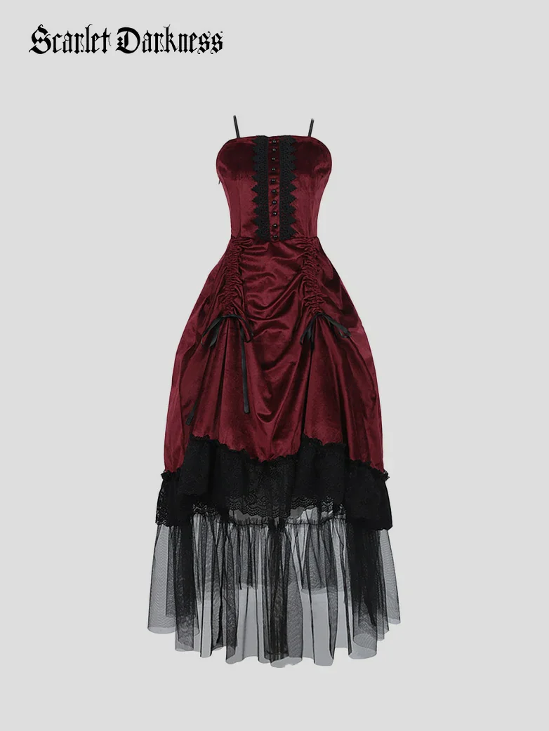 Crimson Peak Inspired Dark Romance High-Low Hem Slip Dress - Image 2
