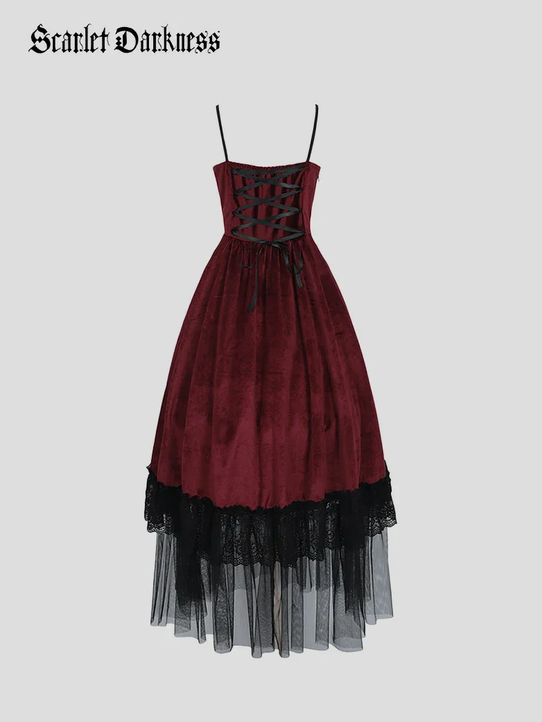 Crimson Peak Inspired Dark Romance High-Low Hem Slip Dress - Image 3