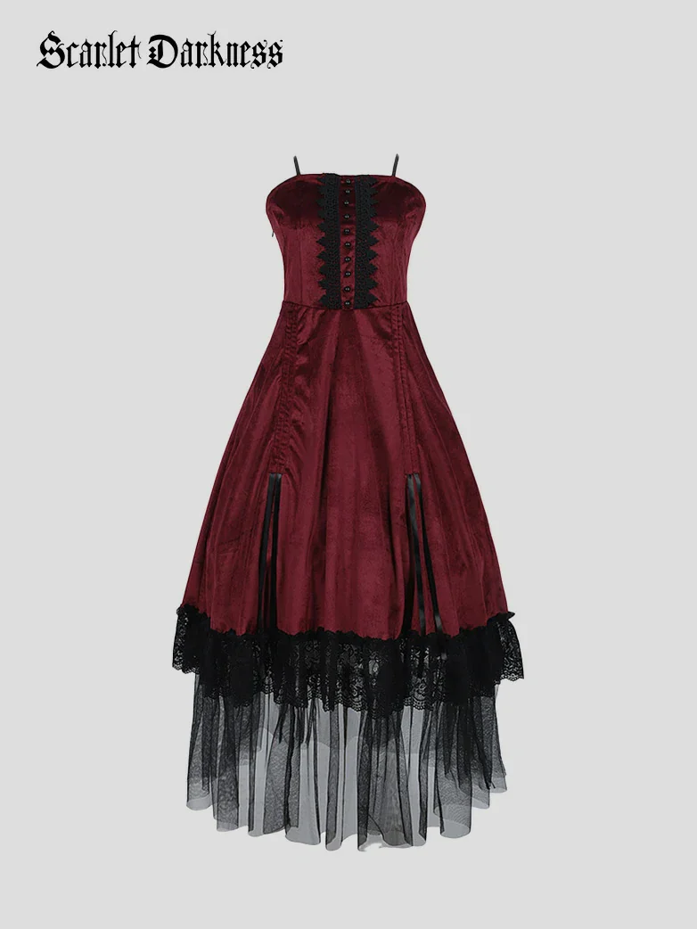 Crimson Peak Inspired Dark Romance High-Low Hem Slip Dress - Image 4