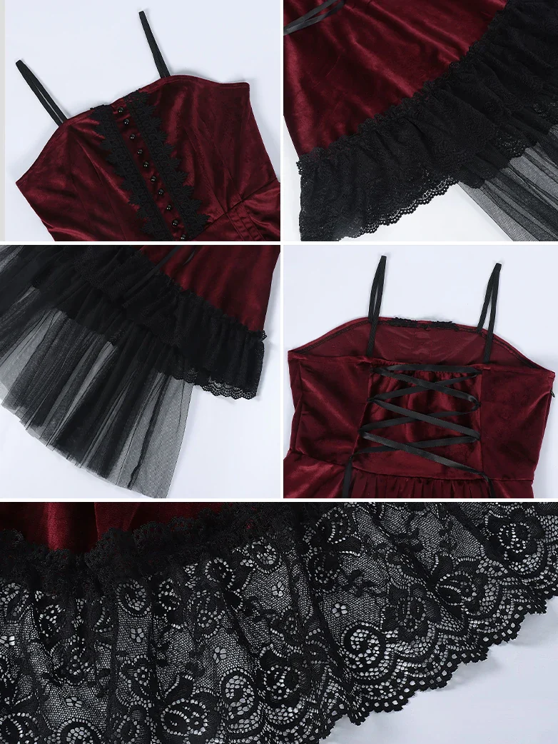 Crimson Peak Inspired Dark Romance High-Low Hem Slip Dress - Image 6