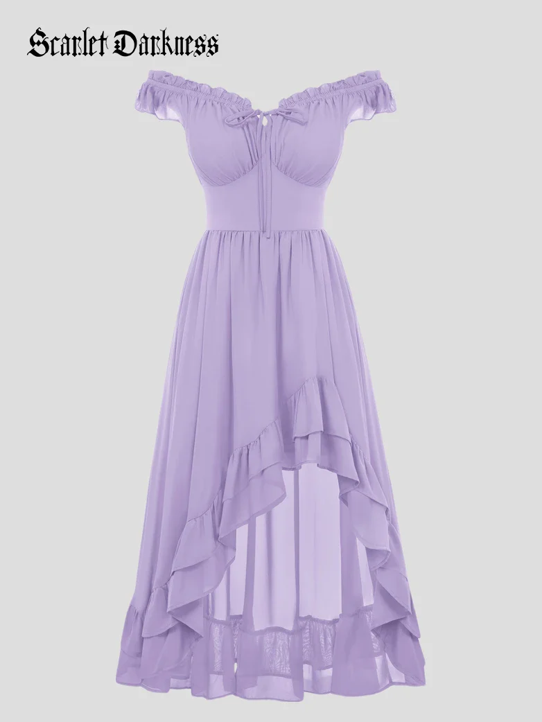 Gypsy Renaissance Off Shoulder High-Lo Chiffon Dress