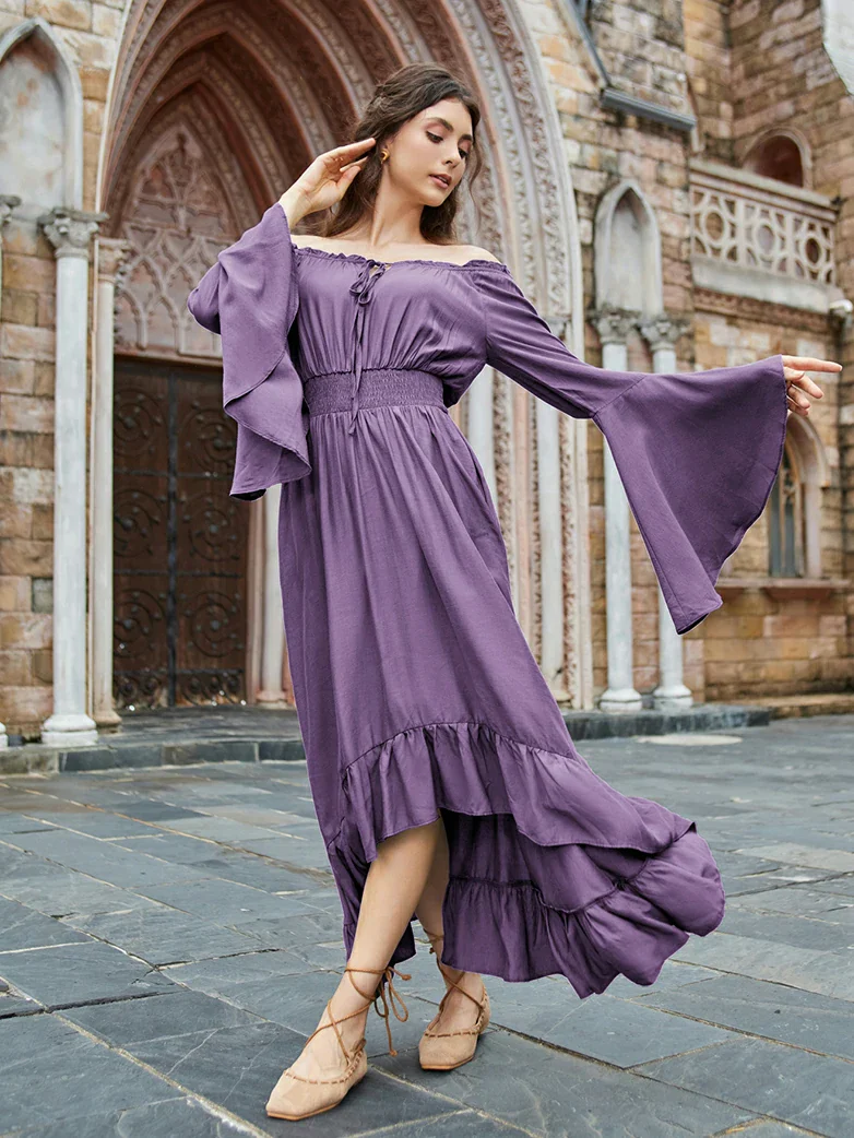 Off the Shoulder Classic Renaissance Dress with Pockets - Image 41