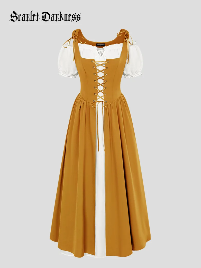Renaissance 2pcs Set Pocket Overdress+Off Shoulder Dress - Image 26