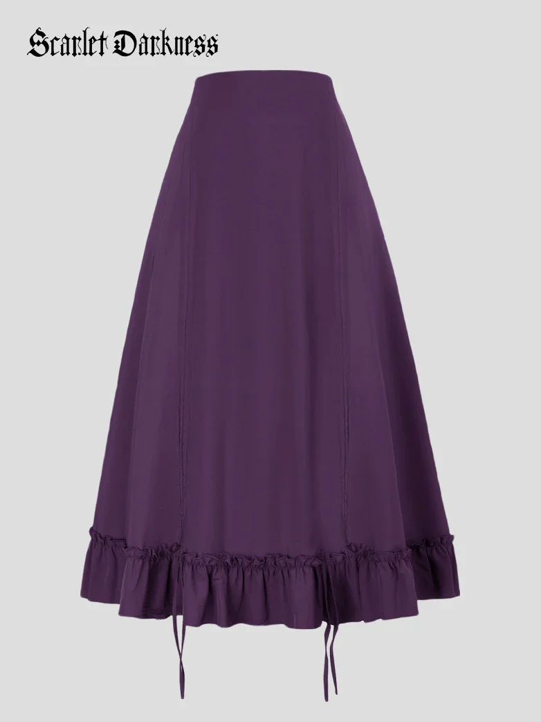 Length Adjustable Elastic Waist Ruffle Cake Maxi Skirt - Image 51