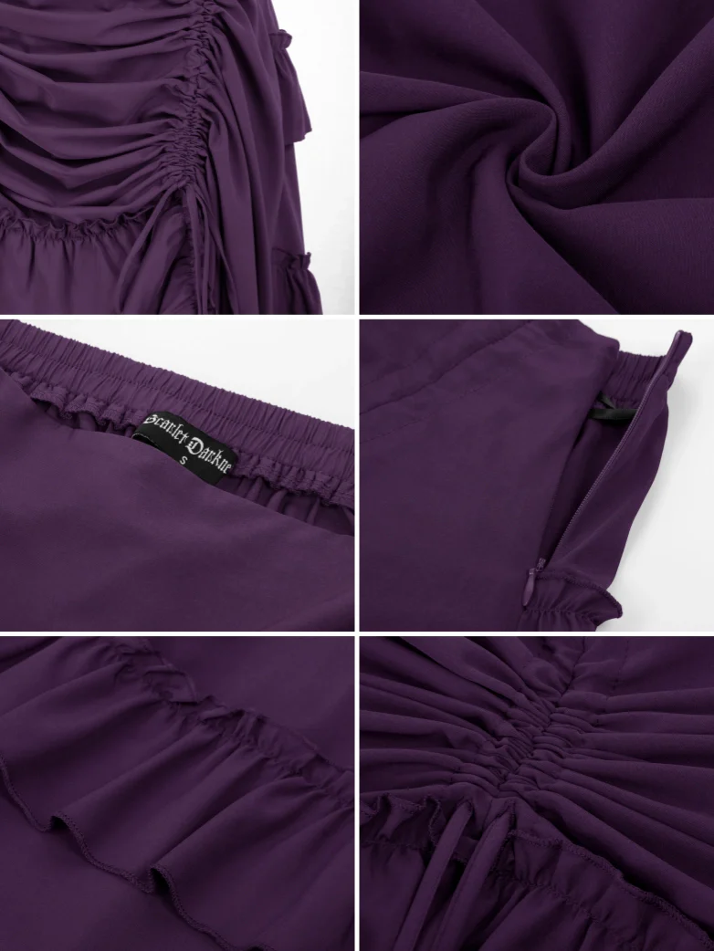 Length Adjustable Elastic Waist Ruffle Cake Maxi Skirt - Image 54