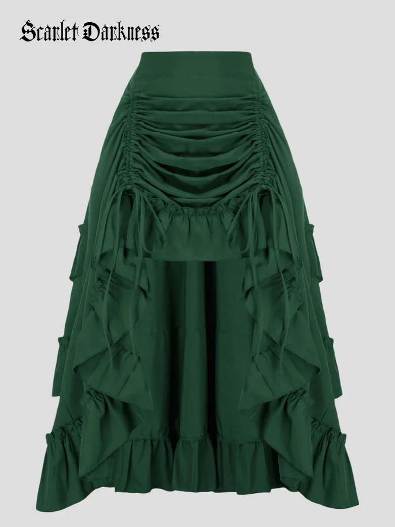 Length Adjustable Elastic Waist Ruffle Cake Maxi Skirt - Image 55