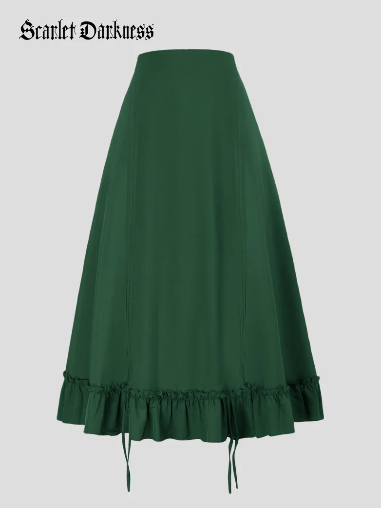 Length Adjustable Elastic Waist Ruffle Cake Maxi Skirt - Image 58