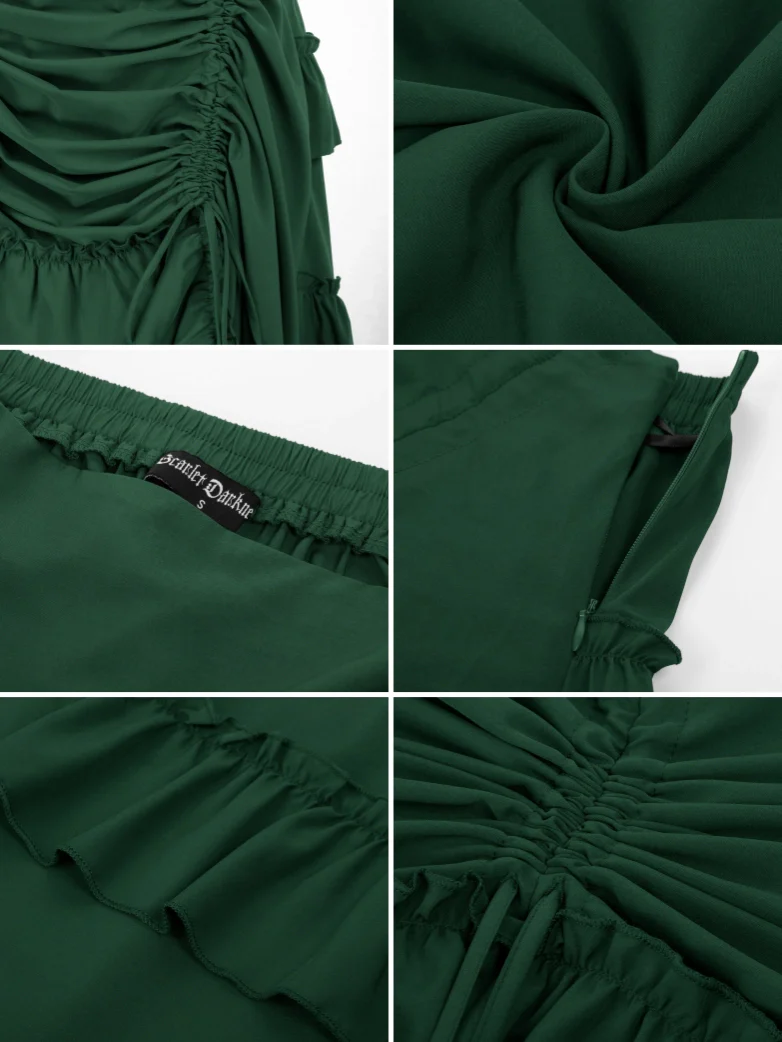Length Adjustable Elastic Waist Ruffle Cake Maxi Skirt - Image 61