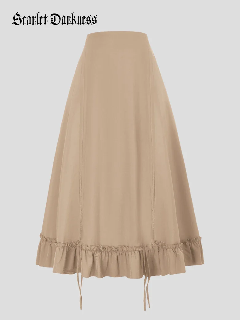 Length Adjustable Elastic Waist Ruffle Cake Maxi Skirt - Image 91