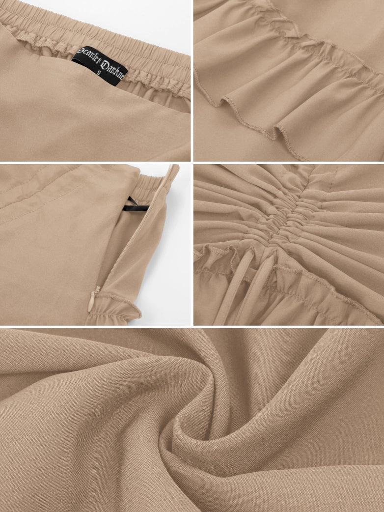 Length Adjustable Elastic Waist Ruffle Cake Maxi Skirt - Image 95