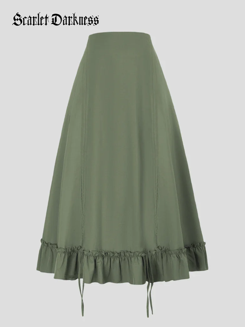 Length Adjustable Elastic Waist Ruffle Cake Maxi Skirt - Image 74